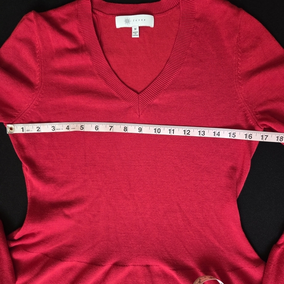 Fever Womens Red Sweater Medium  V-Neck Peplum Bold Red - Picture 8 of 10